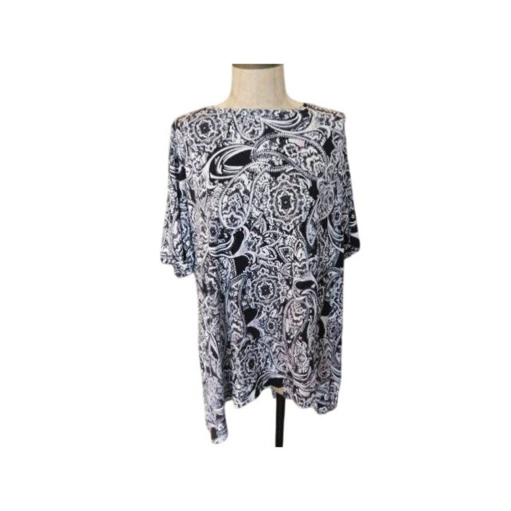 Willi Smith Size 1X Plus Size Scoop Neck Paisley STRETCH Knit Top